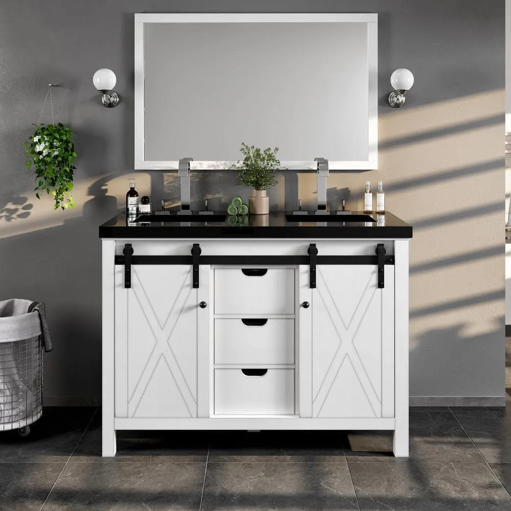 Eviva Dallas 48 in. W x 22 in. D x 34 in. H Double Bath Vanity in White with Black Granite Top with Black Sinks, photo 2 of 3