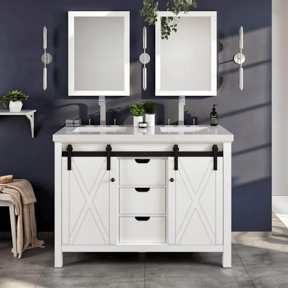 Eviva Dallas 48 in. W x 22 in. D x 34 in. H Bath Vanity in White with White Quartz Top, photo 2 of 3