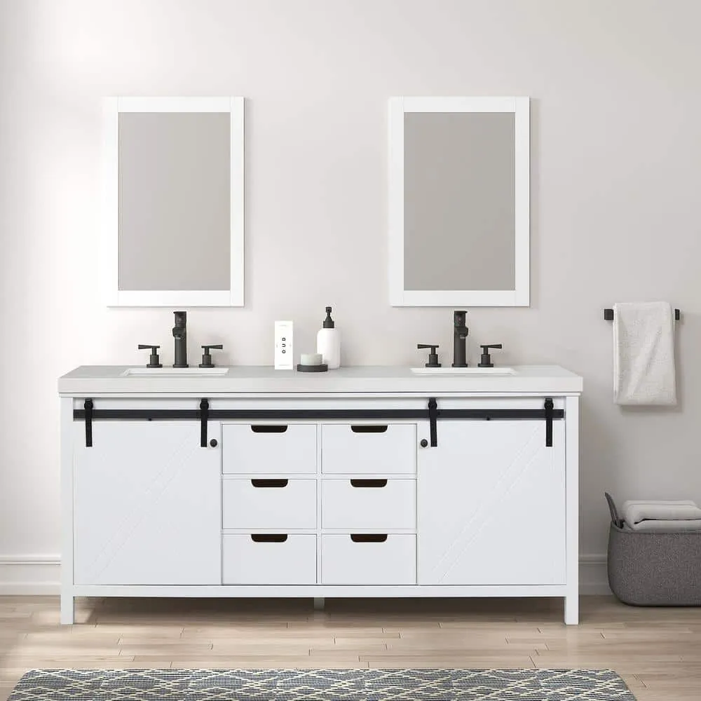 Eviva Dallas 84 in. W x 22 in. D x 34 in. H Double Bath Vanity in White with White Quartz Top with White Sinks, photo 2 of 3