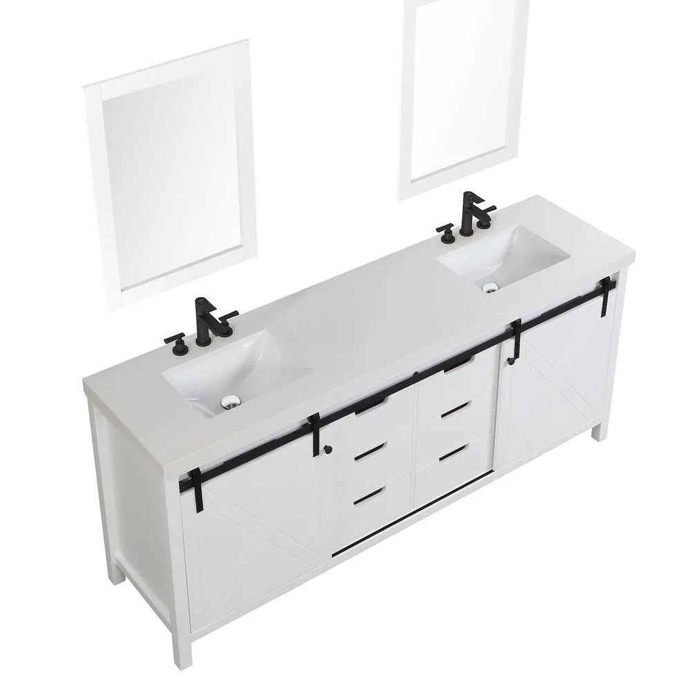 Eviva Dallas 84 in. W x 22 in. D x 34 in. H Double Bath Vanity in White with White Quartz Top with White Sinks, photo 3 of 3