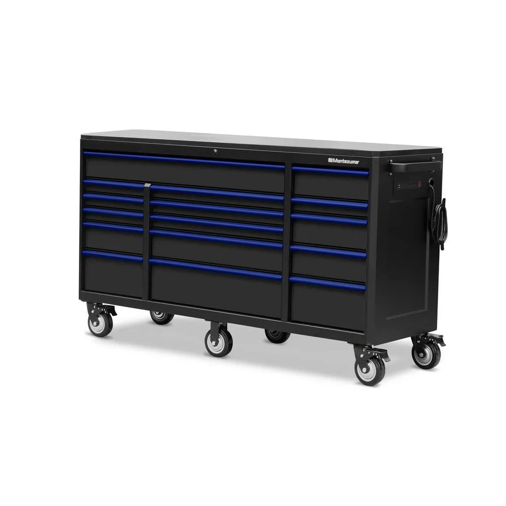24 in. x 72 in. 26-Drawer Tool Chest and Cabinet Combo with Power and USB Outlets in Black and Blue, photo 13 of 15