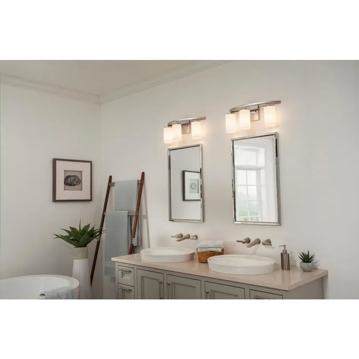 Visalia 20.25 in. W 3-Light Brushed Nickel Bathroom Vanity Light with White Etched Glass Shades, photo 7 of 7