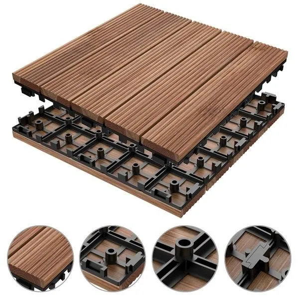 SmileMart 27pcs Patio Pavers Wood Flooring Tiles,Interlocking Wood Tiles Indoor & Outdoor,12 x 12", photo 3 of 9