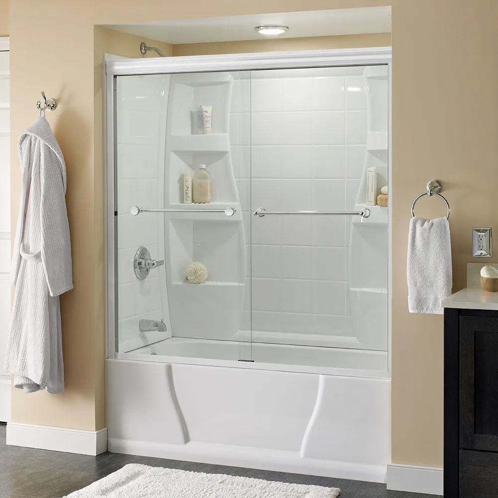 Crestfield 60 in. x 58-1/8 in. Semi-Frameless Traditional Sliding Bathtub Door in Bronze with Transition Glass, photo 42 of 67