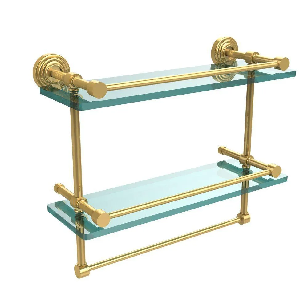 Allied Brass 16 in. L x 12 in. H x 5 in. W 2-Tier Gallery Clear Glass Bathroom Shelf with Towel Bar in Satin Chrome, photo 6 of 14