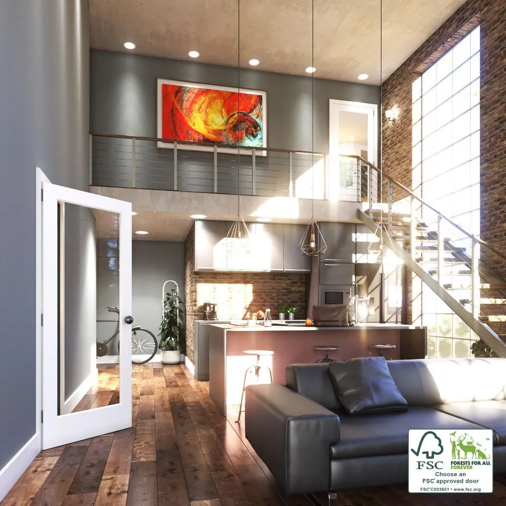 28 in. x 80 in. 1-Lite Clear Glass True Divided White Finished Solid Core Wood French Interior Door Slab, photo 7 of 12