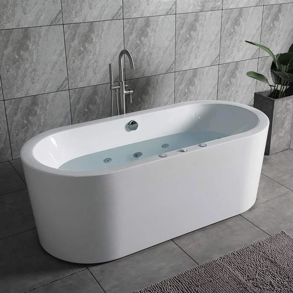 WOODBRIDGE Andria 67 in. Acrylic Freestanding Whirlpool & Air Bathtub with Drain and Overflow, White, photo 5 of 16