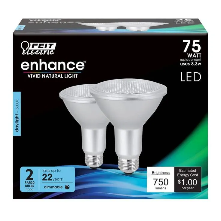 Feit Electric 75-Watt Equivalent PAR30 Dimmable CEC Title 20 LED ENERGY STAR 90+ CRI Flood Light Bulb, Daylight (2-Pack), photo 5 of 8