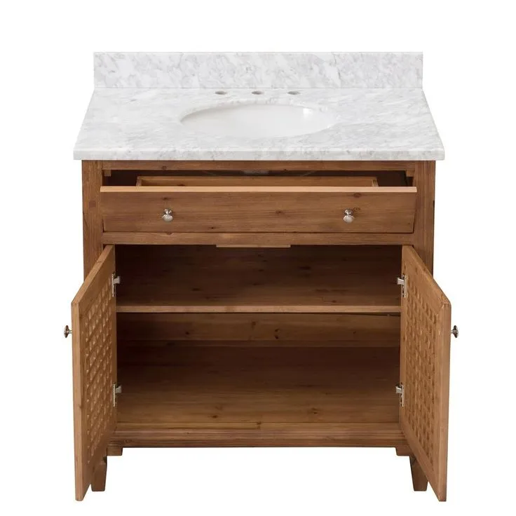 Aurelia Brown 36 in. W x 22.05 in. D x 35.75 in. H Coastal Style Bathroom Vanity with Marble Vanity Top and Single Basin, photo 4 of 6