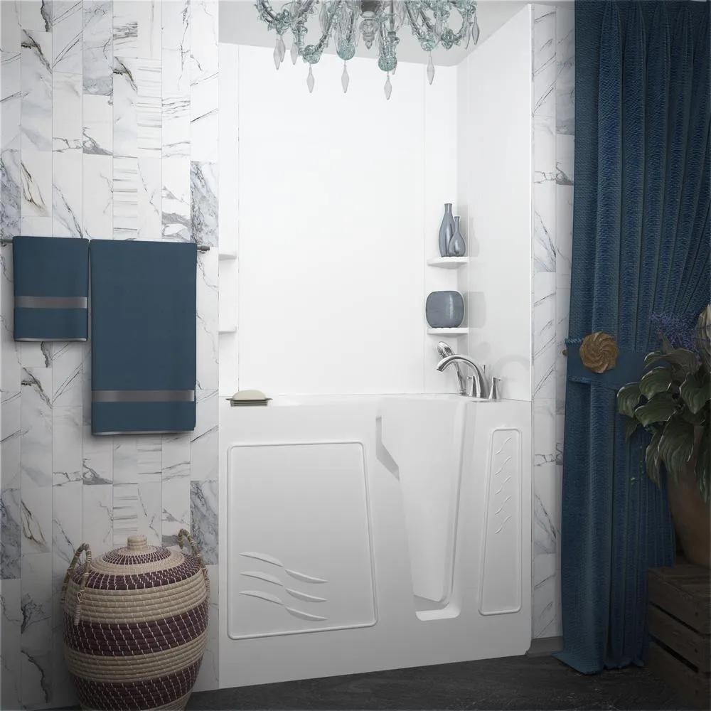 Universal Tubs Rampart Nova Heated 3.9 ft. Walk-in Whirlpool and Air Bathtub with Flat Easy Up Adhesive Wall Surround, Right Drain, White, photo 13 of 42