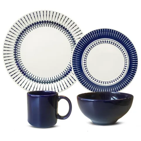 Actual Blue and Ivory 32-Piece Casual Blue and Ivory Earthenware Dinnerware Set
