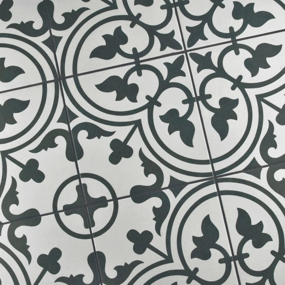 Merola Tile Arte White Encaustic 9-3/4 in. x 9-3/4 in. Porcelain Floor and Wall Tile (11.11 sq. ft. / case), photo 2 of 8