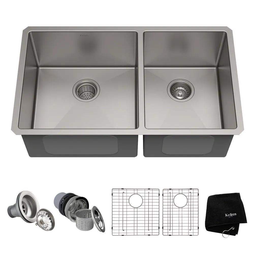 Standart PRO 33in. 16 Gauge Undermount 60/40 Double Bowl Stainless Steel Kitchen Sink, photo 2 of 13