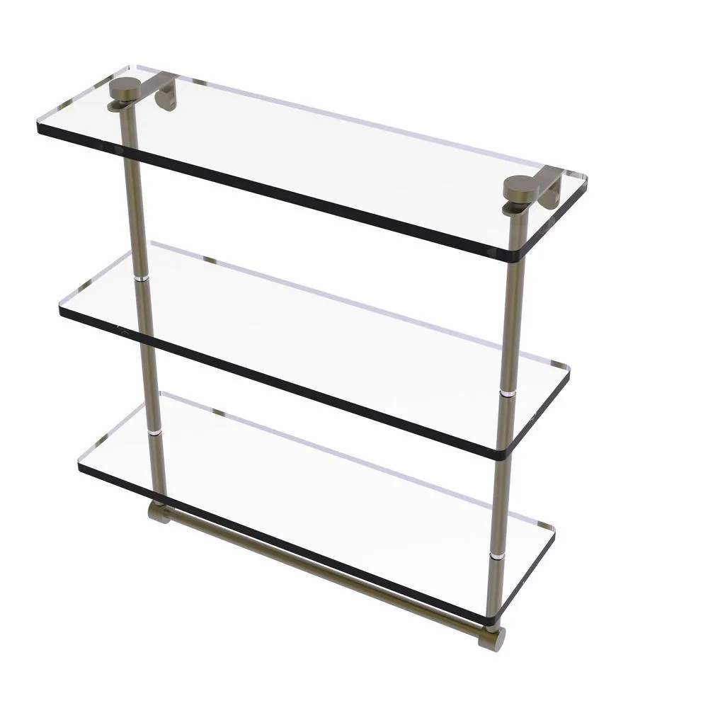 Allied Brass 16 in. L x 18 in. H x 5 in. W 3-Tier Clear Glass Bathroom Shelf with Towel Bar in Antique Bronze, photo 12 of 14