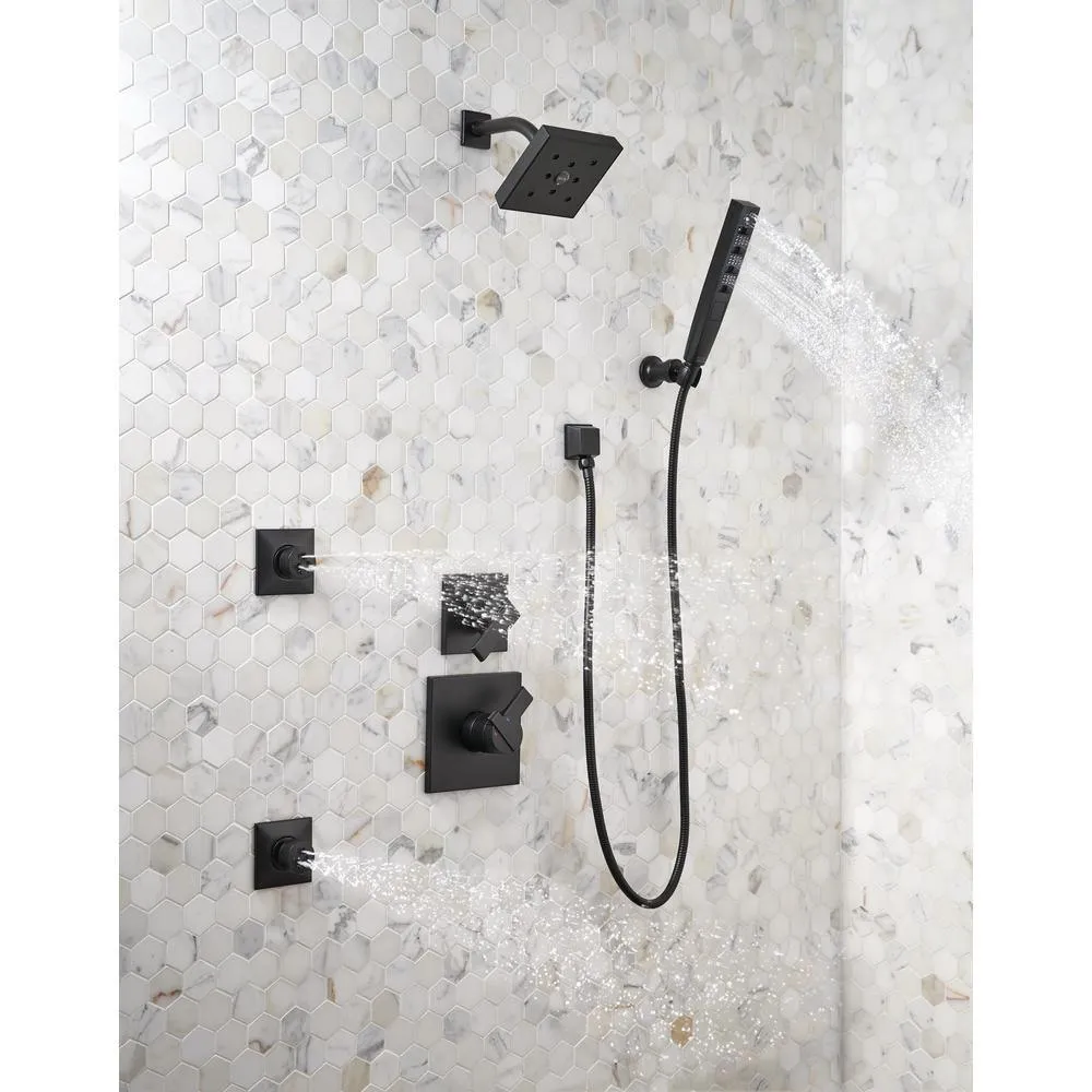 Zura 5-Spray 1.3 in. Single Wall Mount Handheld H2Okinetic Shower Head in Matte Black, photo 10 of 14