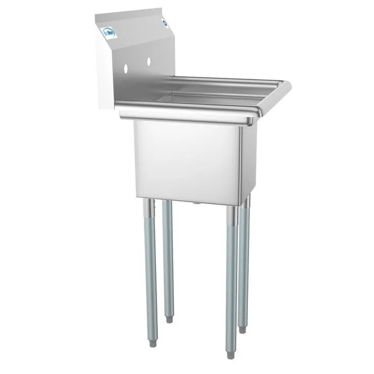 Freestanding Stainless Steel 23 in. 2-Hole 1-Compartment Commercial Kitchen Sink with Right Drainboard, photo 5 of 8