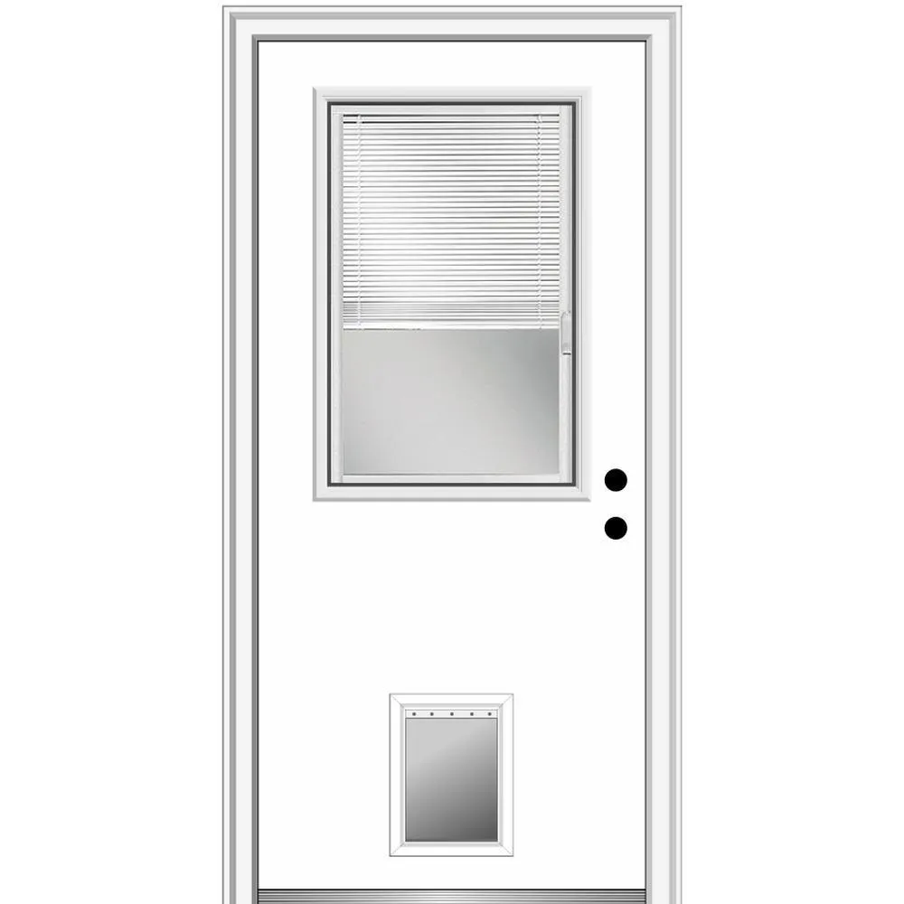 MMI Door 32 in. x 80 in. Internal Blinds Right-Hand Inswing 1/2-Lite Clear Primed Steel Prehung Front Door with Pet Door, photo 10 of 11