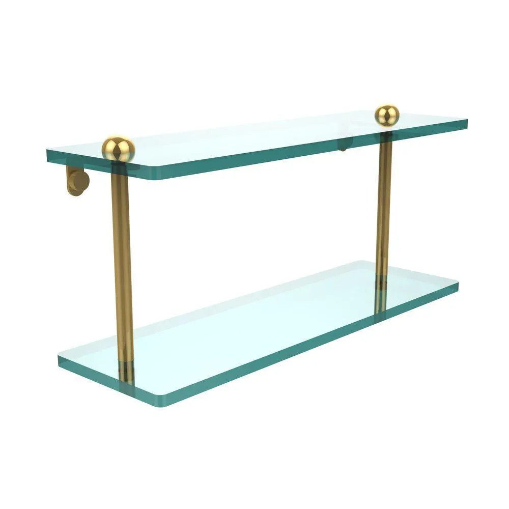 Allied Brass 16 in. L x 8 in. H x 5 in. W 2-Tier Clear Glass Bathroom Shelf in Polished Chrome, photo 6 of 14