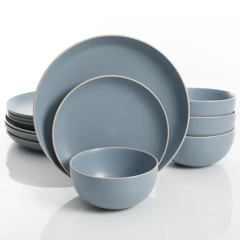 Rockaway 12-Piece Modern Blue Matte Finish Ceramic Dinnerware Set