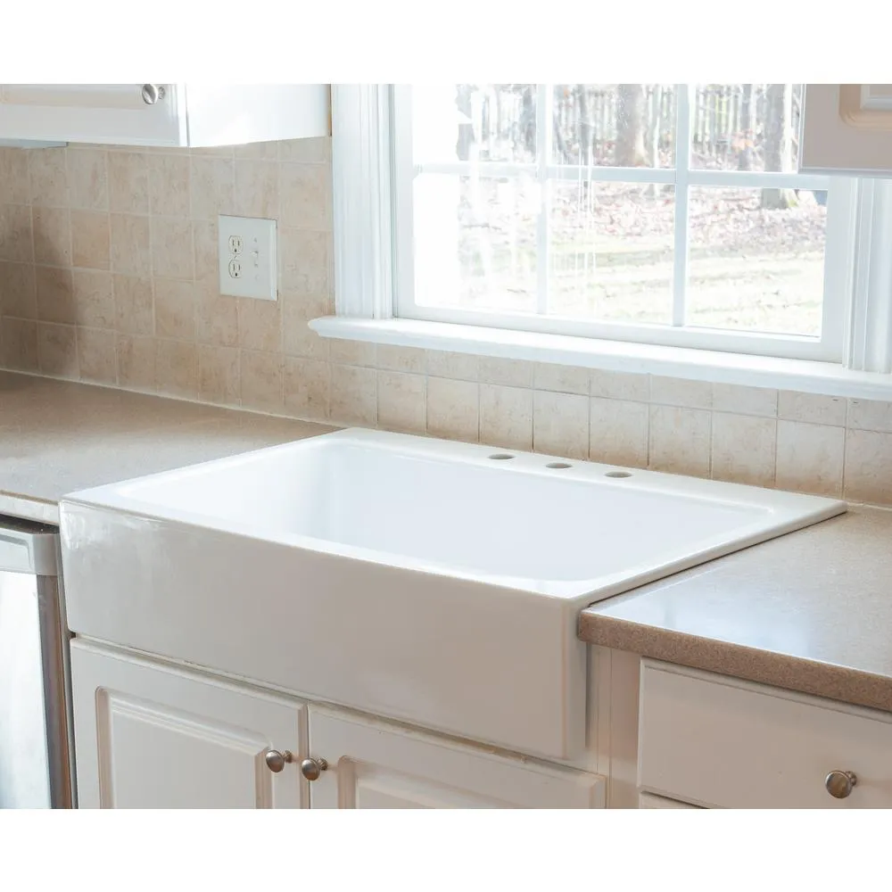 Josephine Quick-Fit Drop-in Farmhouse Fireclay 33.85 in. 3-Hole Single Bowl Kitchen Sink in Crisp White, photo 8 of 24