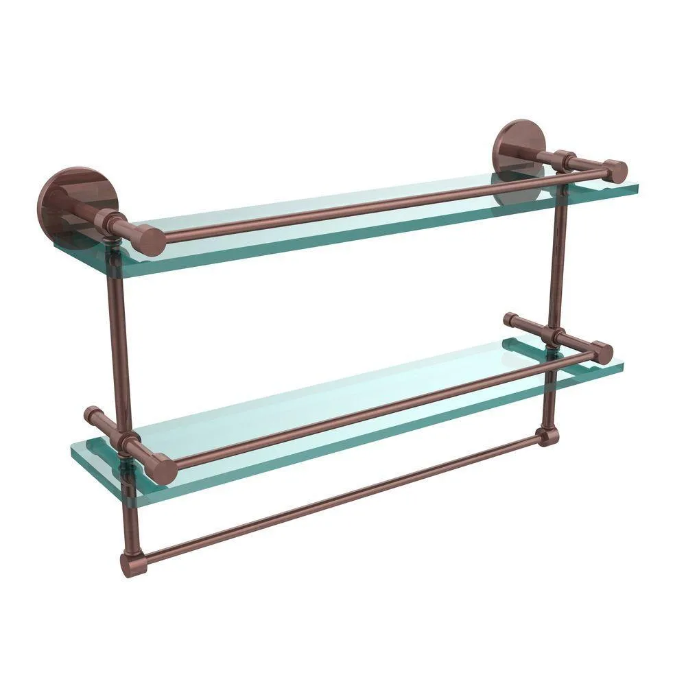 Allied Brass 22 in. L x 12 in. H x 5 in. W 2-Tier Clear Glass Bathroom Shelf with Towel Bar in Polished Chrome, photo 9 of 15