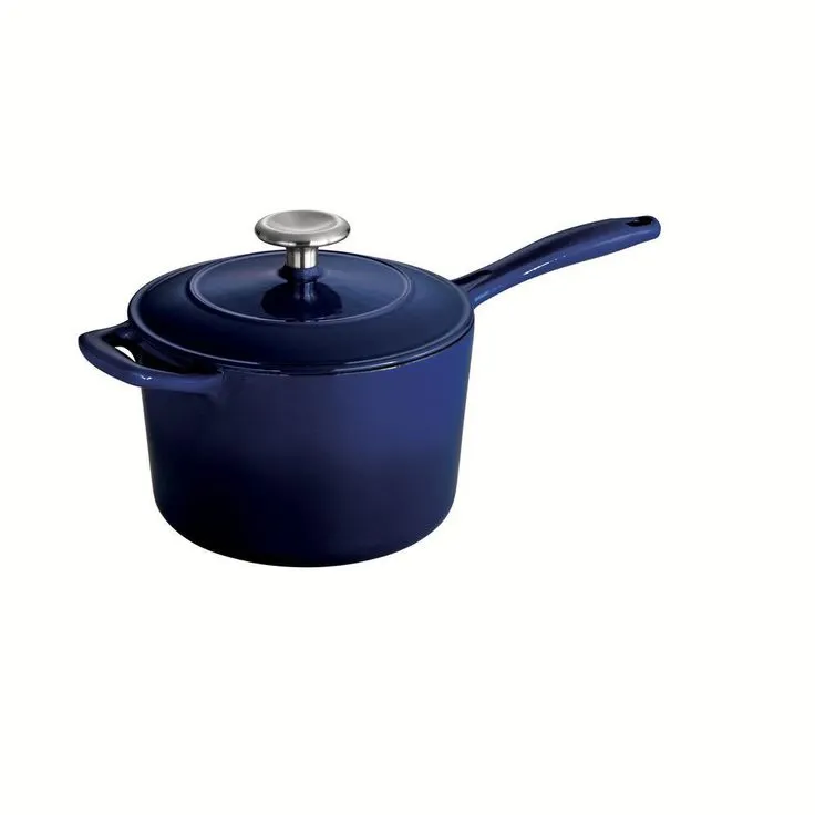 Tramontina Gourmet 2.5 qt. Porcelain-Enameled Cast Iron Sauce Pan in Gradated Cobalt with Lid, photo 3 of 7