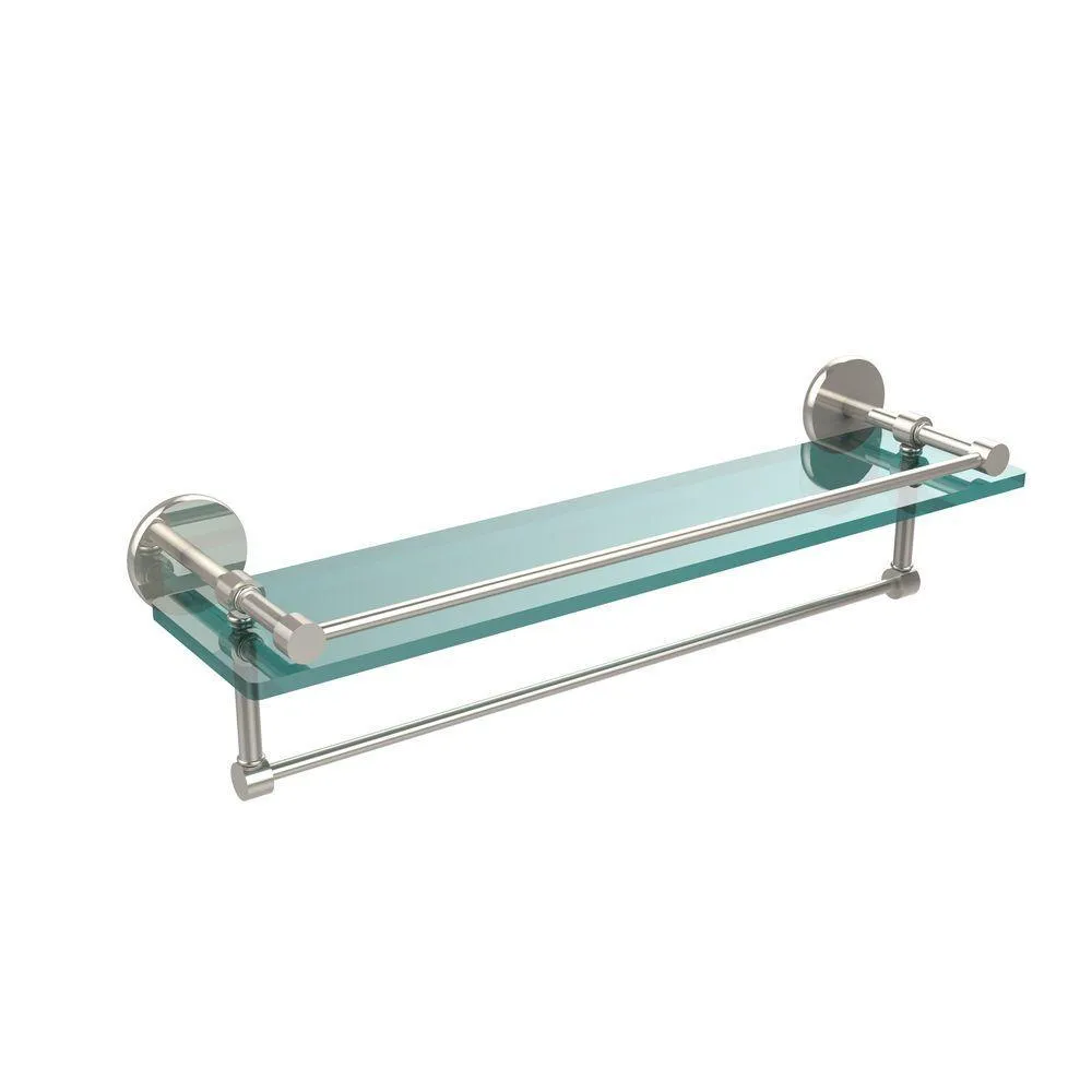 22 in. L x 5 in. H x 5 in. W Gallery Clear Glass Bathroom Shelf with Towel Bar in Satin Nickel, photo 6 of 14