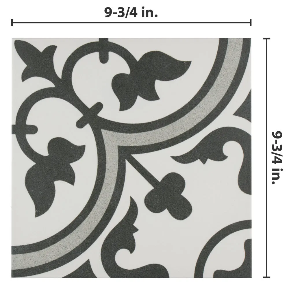 Merola Tile Arte Grey Encaustic 9-3/4 in. x 9-3/4 in. Porcelain Floor and Wall Tile (11.11 sq. ft. / case), photo 3 of 8