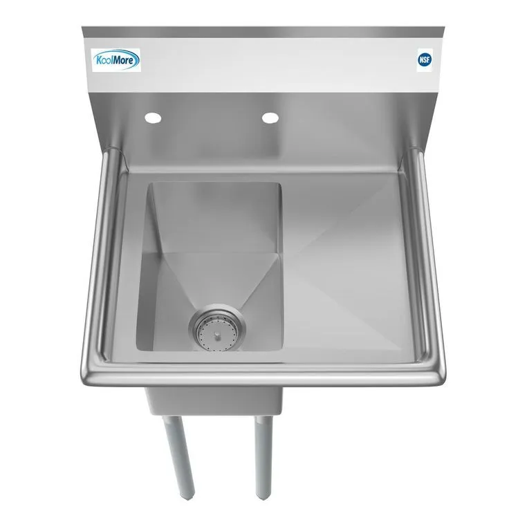 Freestanding Stainless Steel 23 in. 2-Hole 1-Compartment Commercial Kitchen Sink with Right Drainboard, photo 8 of 8