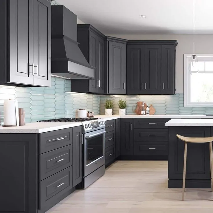 Home Decorators Collection Grayson 18 in. W x 24 in. D x 96 in. H Assembled Plywood Pantry Kitchen Cabinet in Deep Onyx with Soft Close RH, photo 3 of 5