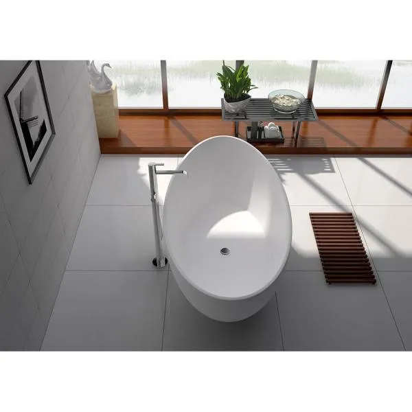 71 in. Stone Resin Flatbottom Freestanding Non-Whirlpool Bathtub in White Matt, photo 4 of 6