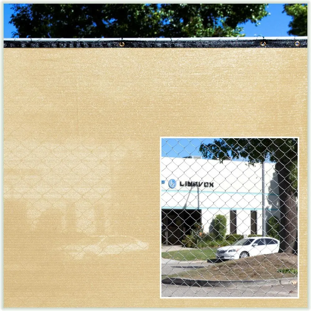 COLOURTREE 5 ft. x 100 ft. Beige Privacy Fence Screen HDPE Mesh Windscreen with Reinforced Grommets for Garden Fence (Custom Size), photo 8 of 12