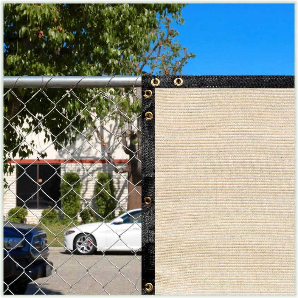 COLOURTREE 5 ft. x 100 ft. Beige Privacy Fence Screen HDPE Mesh Windscreen with Reinforced Grommets for Garden Fence (Custom Size), photo 7 of 12