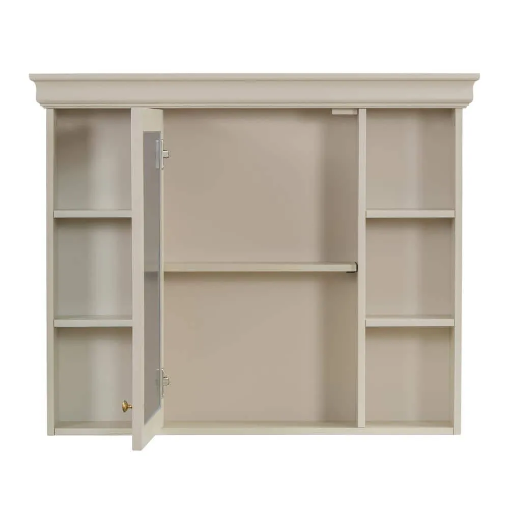 DELUXE DL LIVING 35 in. W x 28 in. H Rectangular Beige Wood Bathroom Medicine Cabinet with Mirror, Soft Close Door, Easy Hang, Open Shelf, photo 4 of 9