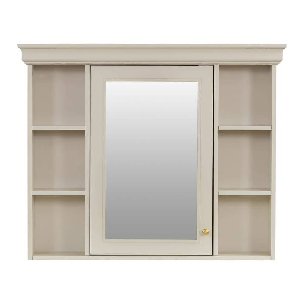 DELUXE DL LIVING 35 in. W x 28 in. H Rectangular Beige Wood Bathroom Medicine Cabinet with Mirror, Soft Close Door, Easy Hang, Open Shelf, photo 2 of 9
