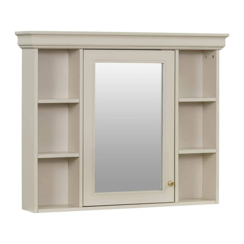 DELUXE DL LIVING 35 in. W x 28 in. H Rectangular Beige Wood Bathroom Medicine Cabinet with Mirror, Soft Close Door, Easy Hang, Open Shelf, photo 7 of 9