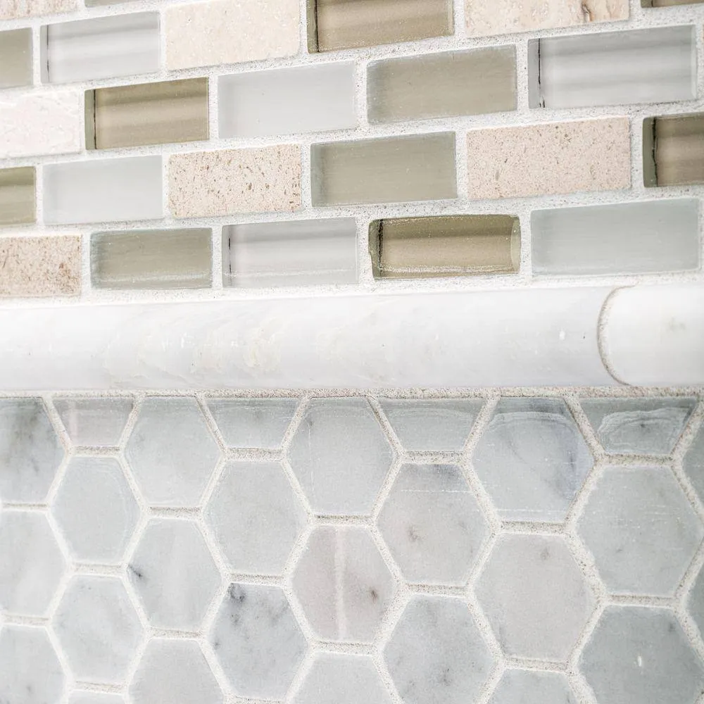 Jeffrey Court Cottage Ridge Mini Brick Beige 9.75 in. x 11.875 in. x 8 mm Interlocking Glass/Travertine Mosaic Tile, photo 8 of 8