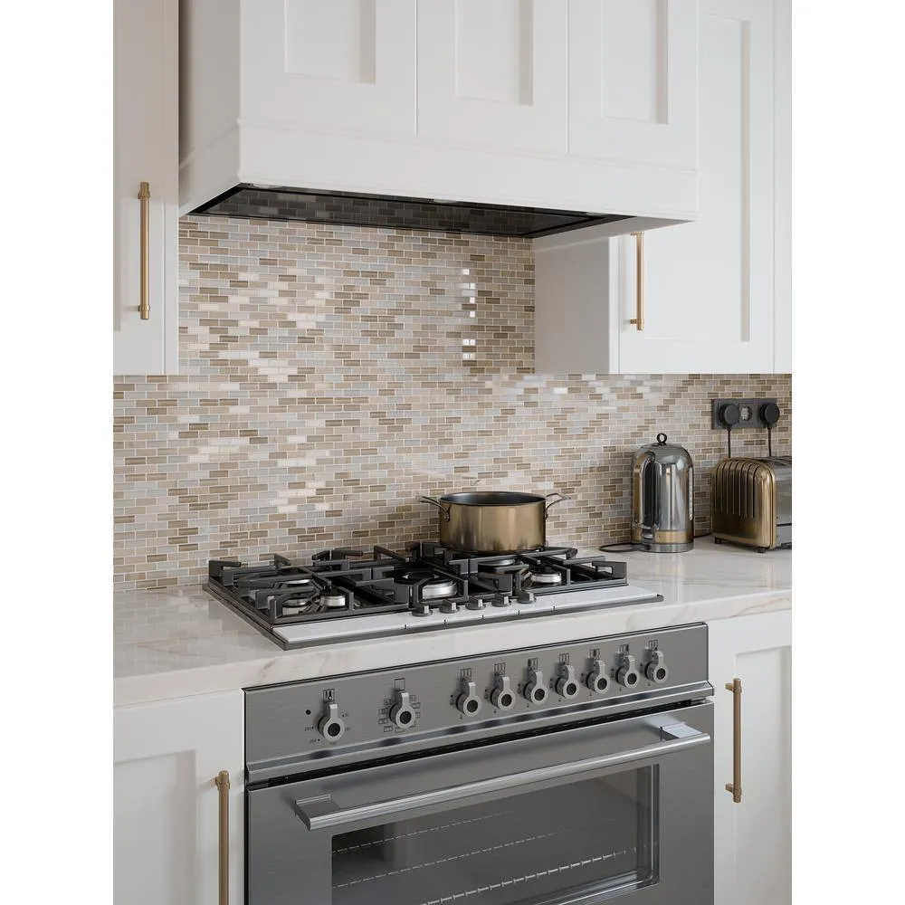 Jeffrey Court Cottage Ridge Mini Brick Beige 9.75 in. x 11.875 in. x 8 mm Interlocking Glass/Travertine Mosaic Tile, photo 6 of 8