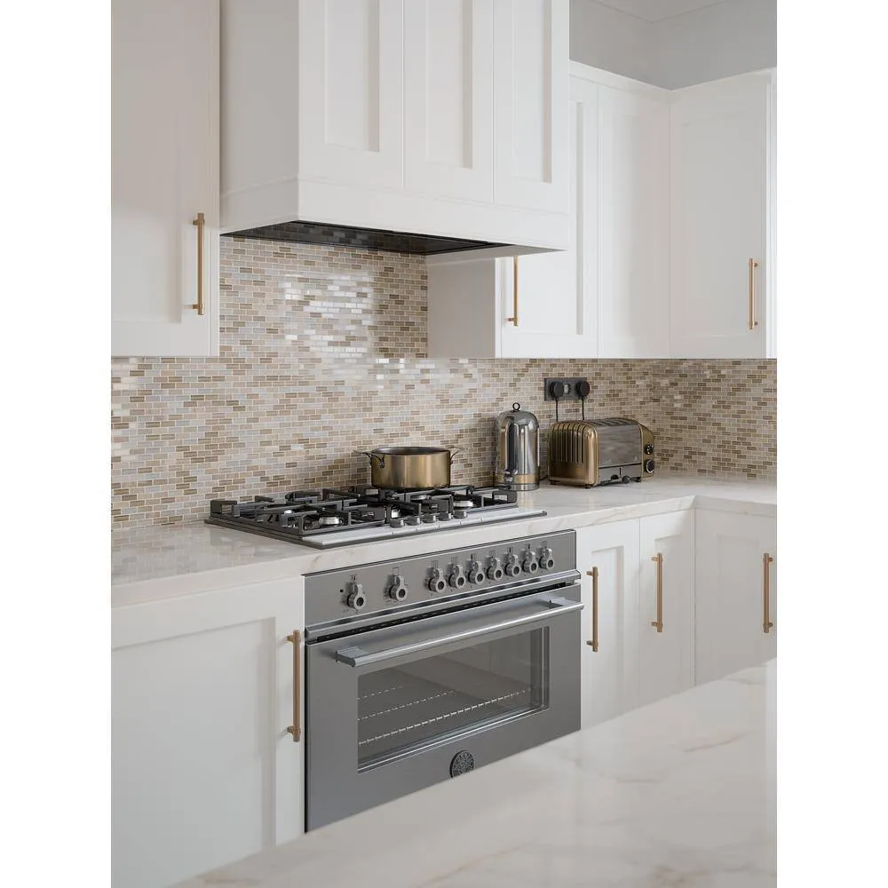Jeffrey Court Cottage Ridge Mini Brick Beige 9.75 in. x 11.875 in. x 8 mm Interlocking Glass/Travertine Mosaic Tile, photo 5 of 8