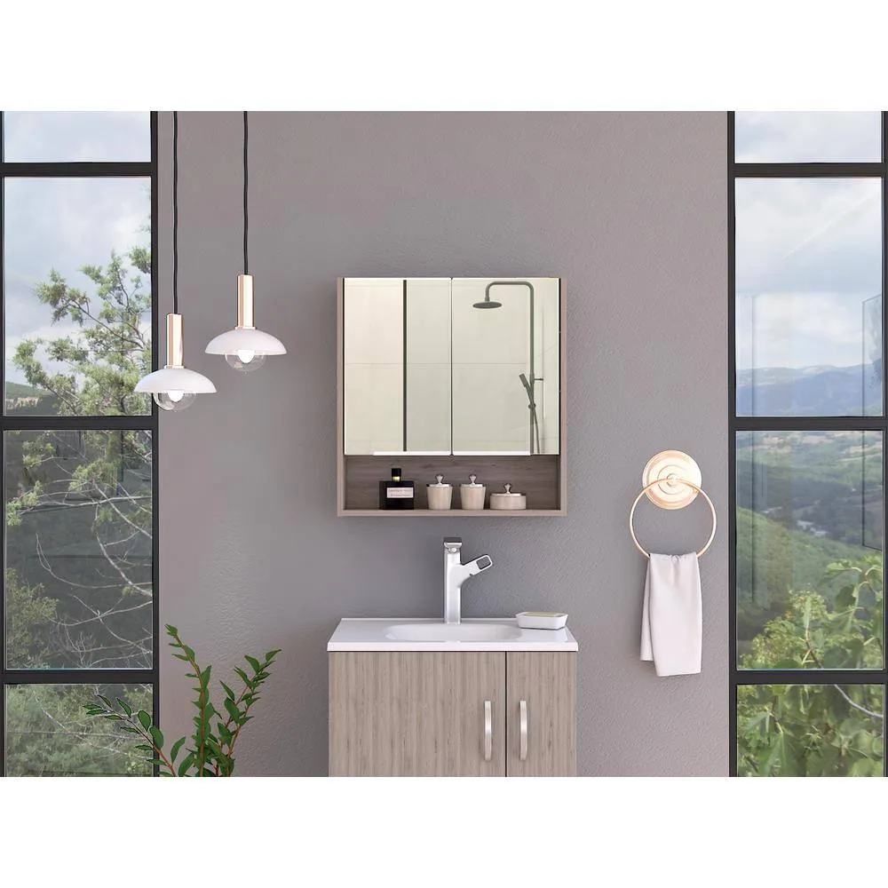 Zeus & Ruta Beige 23.6 in. W x 24.6 in. H Rectangular Particle Board Mirror Medicine Cabinet with Mirror Surface Mount Double Door, photo 8 of 8