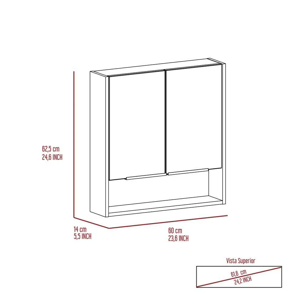 Zeus & Ruta Beige 23.6 in. W x 24.6 in. H Rectangular Particle Board Mirror Medicine Cabinet with Mirror Surface Mount Double Door, photo 6 of 8