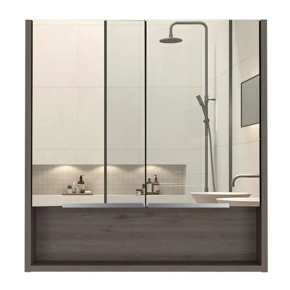 Zeus & Ruta Beige 23.6 in. W x 24.6 in. H Rectangular Particle Board Mirror Medicine Cabinet with Mirror Surface Mount Double Door, photo 3 of 8