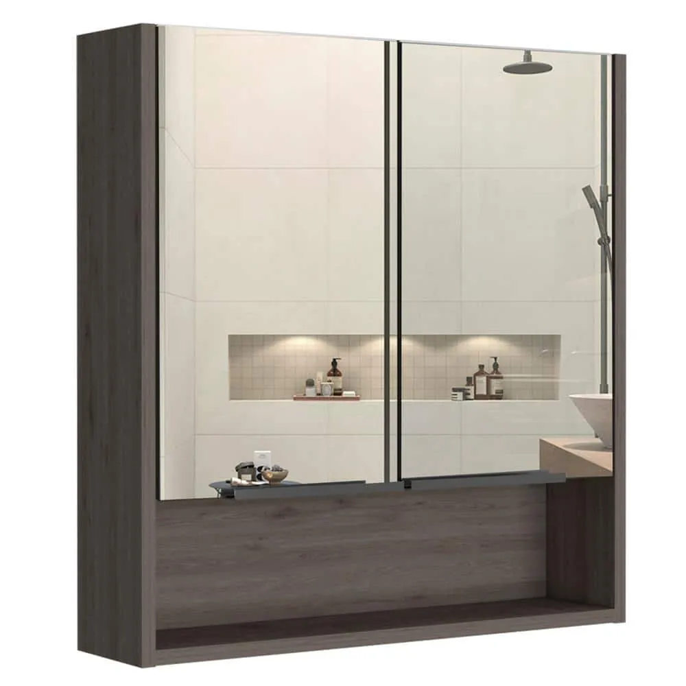 Zeus & Ruta Beige 23.6 in. W x 24.6 in. H Rectangular Particle Board Mirror Medicine Cabinet with Mirror Surface Mount Double Door, photo 2 of 8