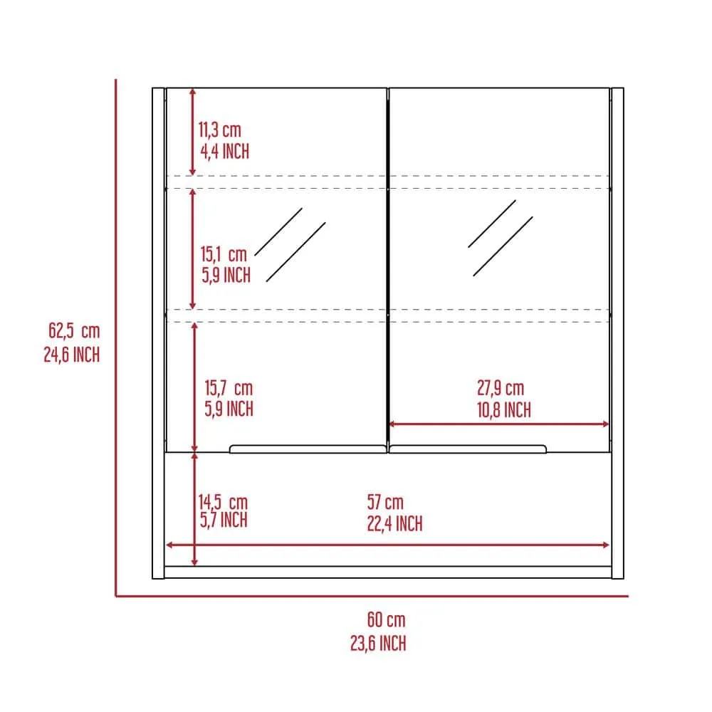 Zeus & Ruta Beige 23.6 in. W x 24.6 in. H Rectangular Particle Board Mirror Medicine Cabinet with Mirror Surface Mount Double Door, photo 7 of 8