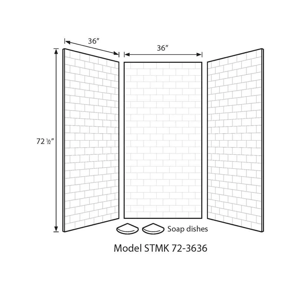 Swan 36 in. x 36 in. x 72 in. 3-Piece Easy Up Adhesive Alcove Shower Surround in Bermuda Sand, photo 3 of 8