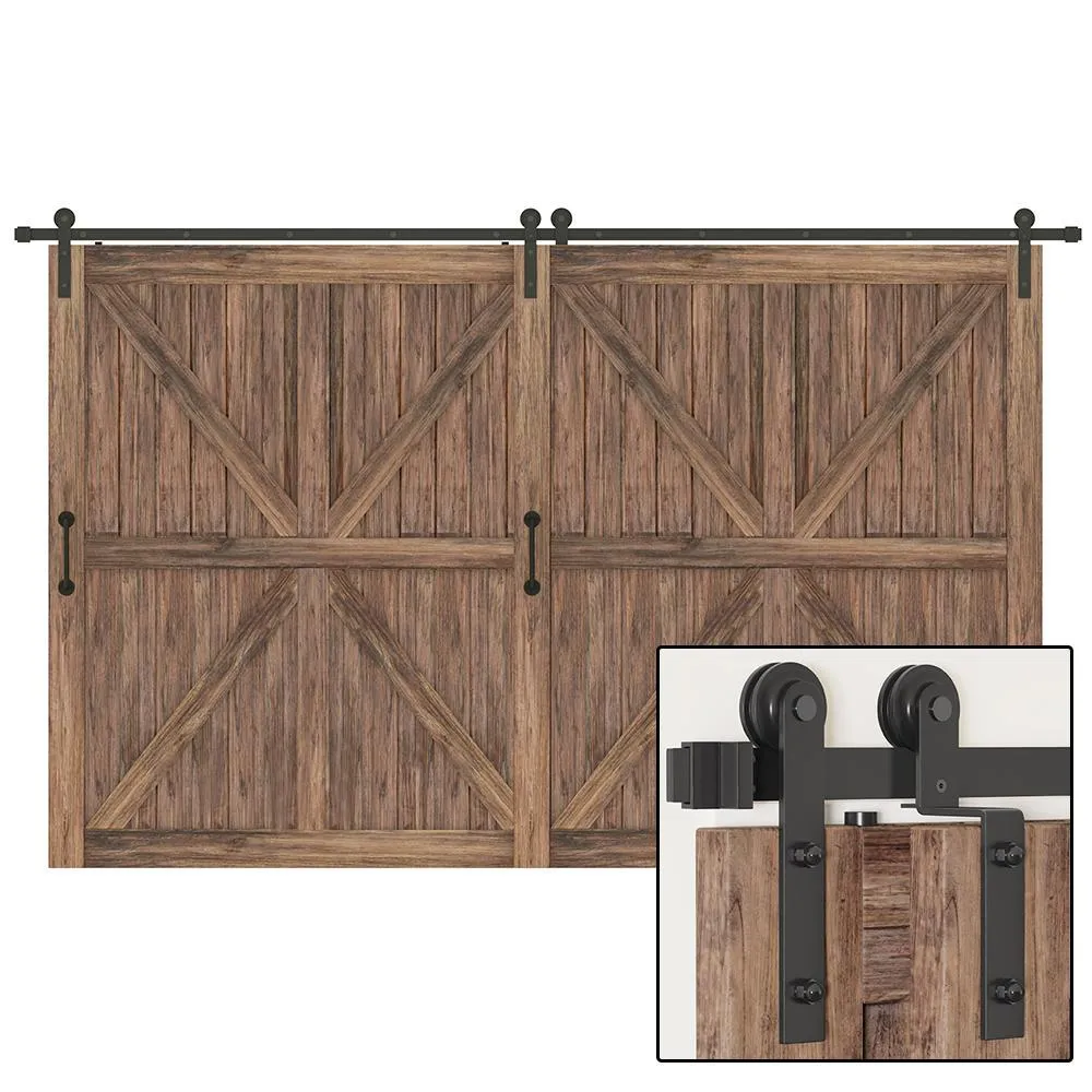WINSOON 12 ft./144 in. Single Track Bypass Sliding Barn Door Hardware Kit for Double Doors Low Ceiling, photo 2 of 7