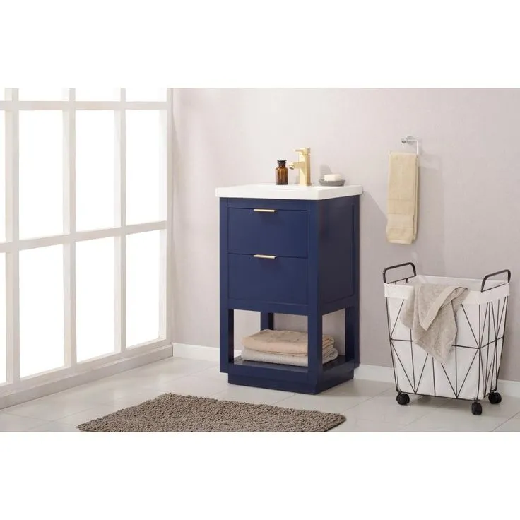 Klein 20 in. W x 15 in. D Bath Vanity in Blue with Porcelain Vanity Top in White with White Basin, photo 4 of 5