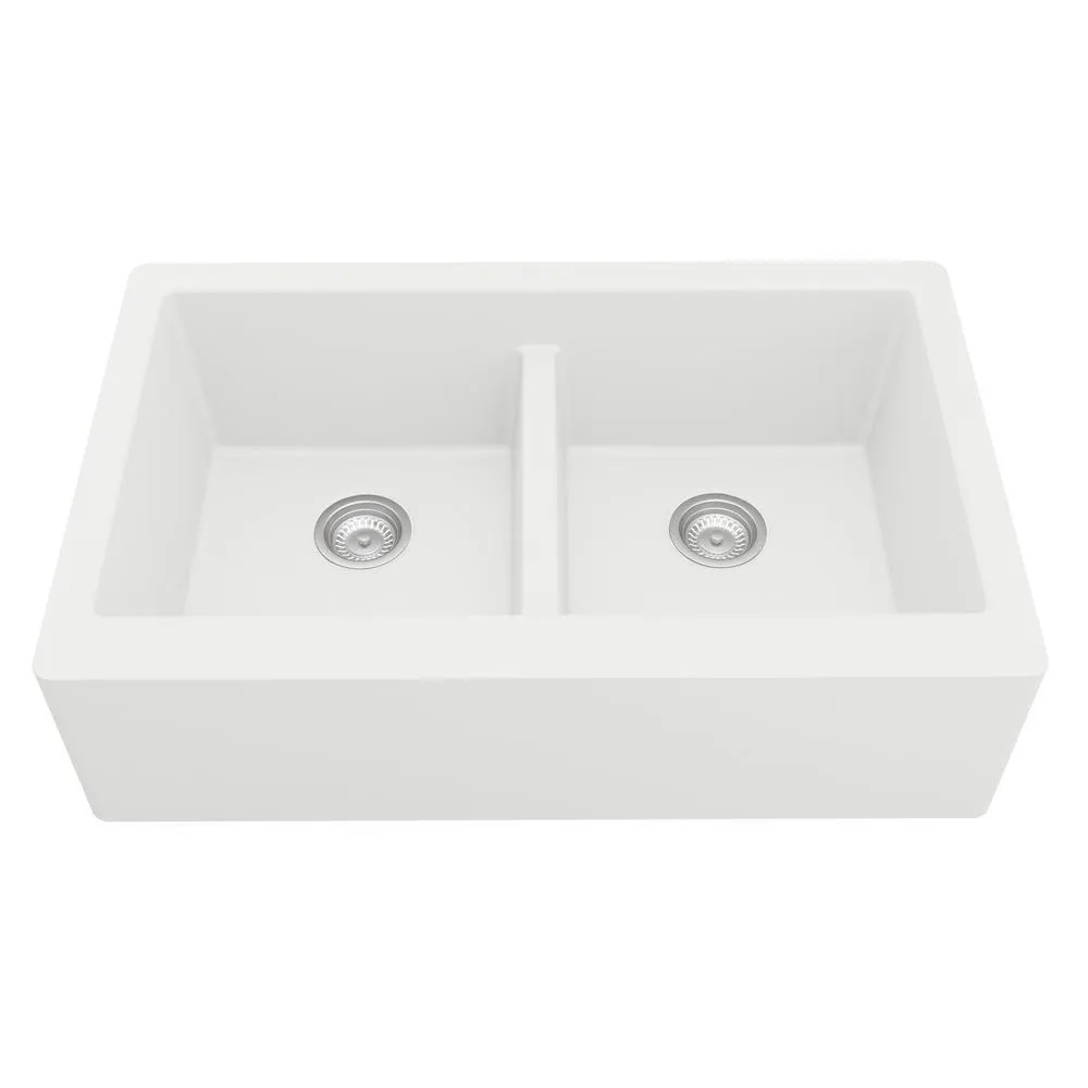 Farmhouse Apron Front Quartz Composite 34 in. Double Bowl Kitchen Sink in Black, photo 19 of 20