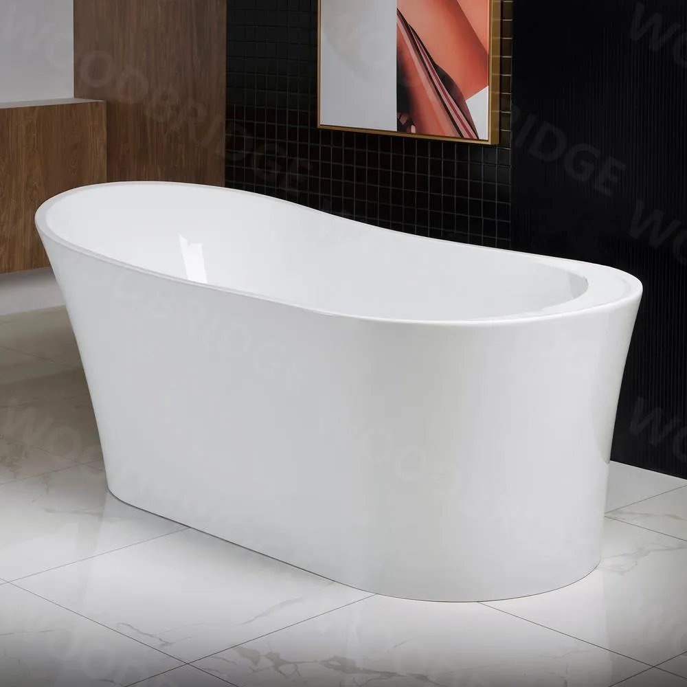 WOODBRIDGE Wayne 67 in. Acrylic Freestanding Single Slipper Soaking Bathtub with Drain and Overflow Included in White, photo 5 of 14
