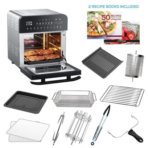 1700-Watts Electric Air Fryer Oven Grill Stainless Steel with Dual Heating Rotisserie and Dehydrator